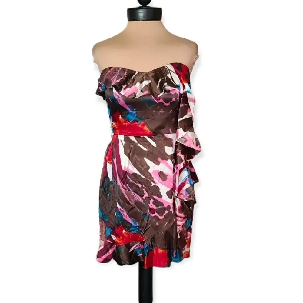 Express Silk Strapless Watercolor Cocktail Mini Dress Size 6